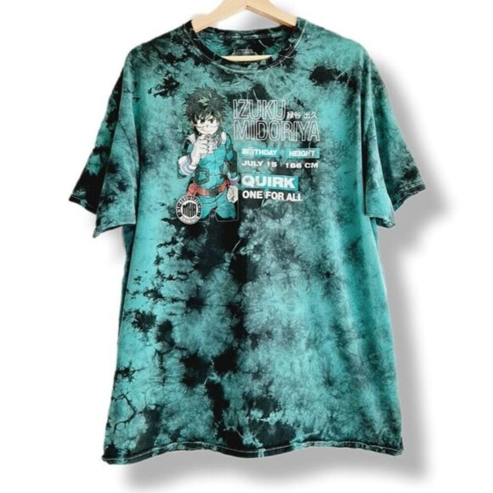 MY HERO ACADEMIA \ Midoriya Tie Dye T-Shirt Funimation Crewneck Sz XL Flaw